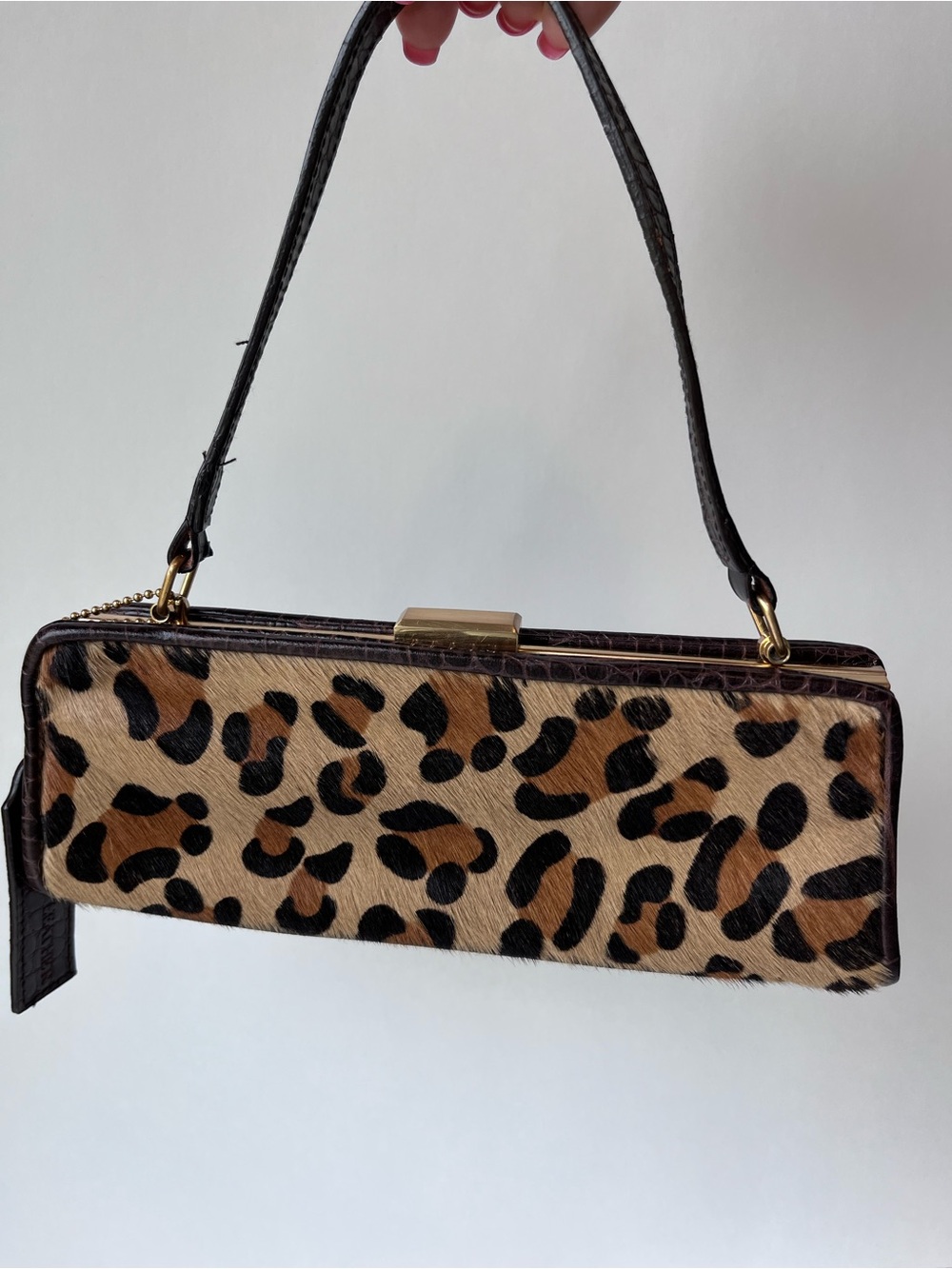 Vintage Great American Leather Works Leopard Print Fur Mini East West Bag